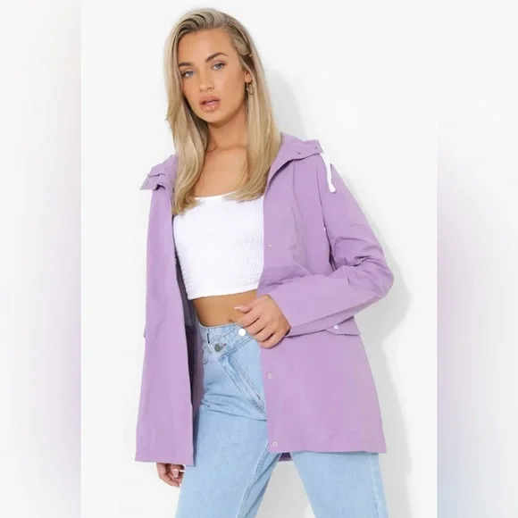NWT Boohoo Hooded contrast Trim Mac Lilac windbreaker size 4 - Picture 2 of 8